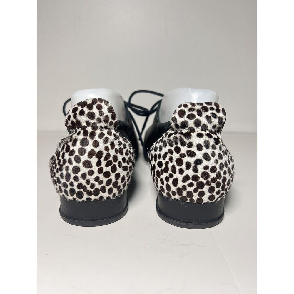 Arche Black Leather Lace-Up Flats with Leopard Heel Accent - Picture 5 of 13